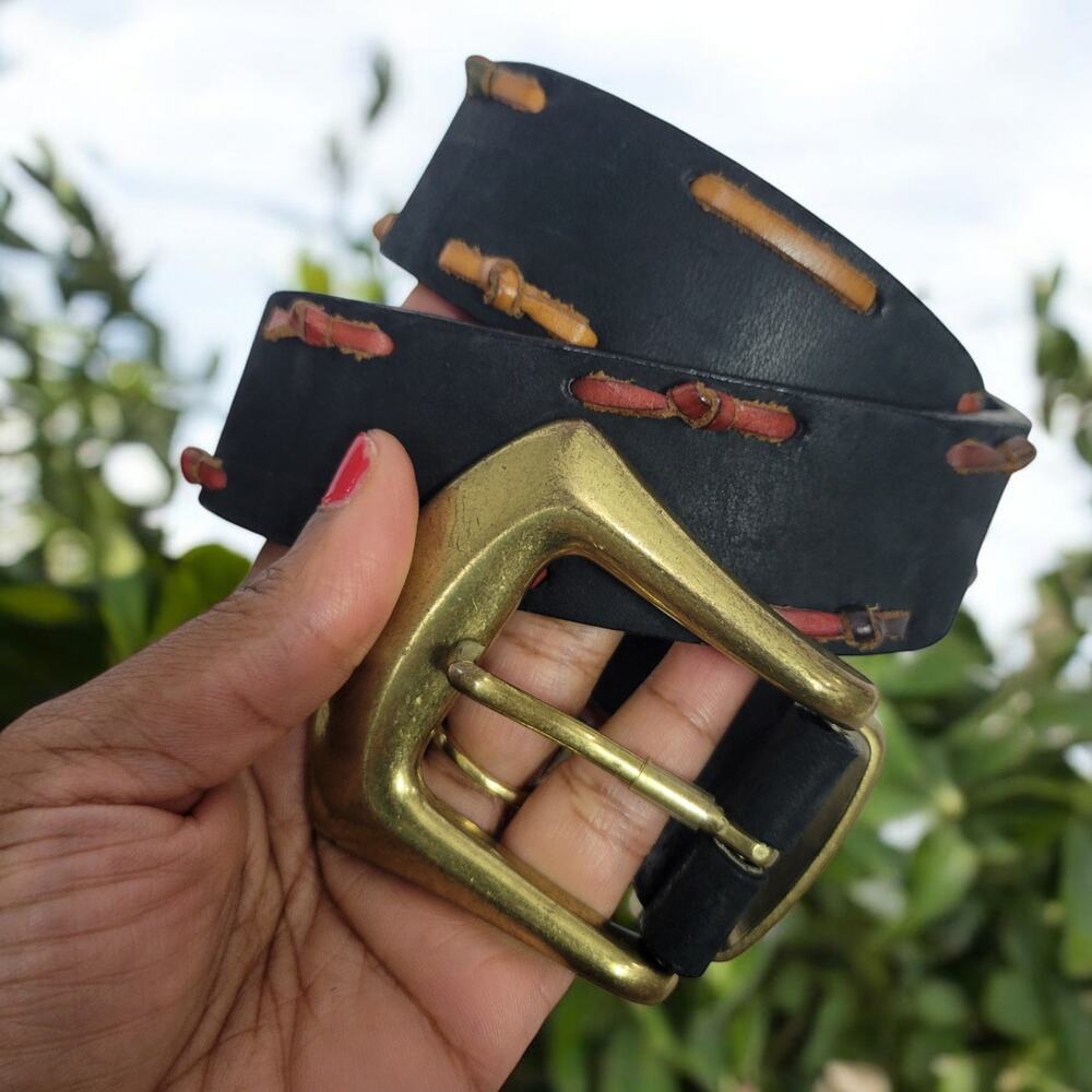 The Limited Leather Belt Black Buckle Vintage 90s Classic Knotted Sturdy Small